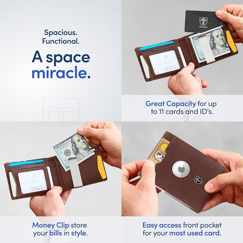 TRAVANDO AirTag* Wallet Mens Wallet with Money Clip Air Tag Wallet Card Holder RFID Blocking Bifold Gifts for Men - Image 4